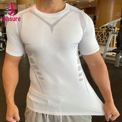 T-shirt de manga curta com absorção de suor, com venda a retalho, personalizado, novo design, de moda masculina, ginásio de desporto, corrida, desporto, tecido casual
